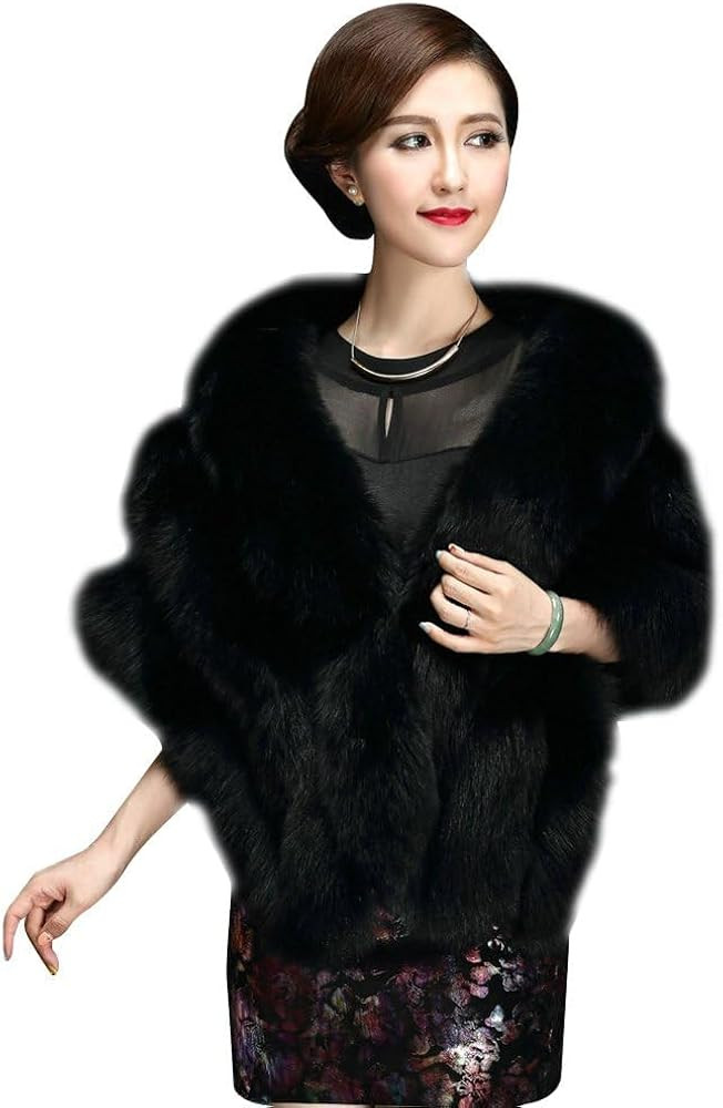 ELFJOY Luxury Faux Fur Shawl for Women Winter Fur Coat Wedding Party Fur Stole Wraps for Evening ... | Amazon (US)