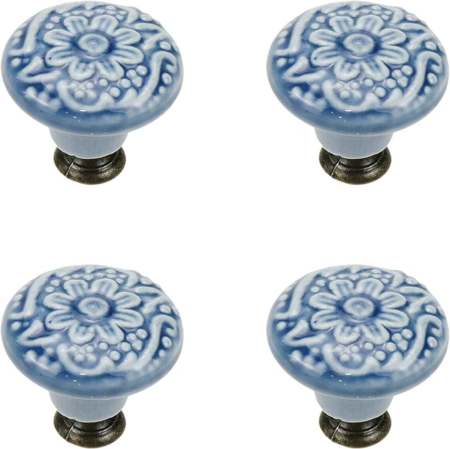 Geesatis 4 Pcs Ceramic Cabinet Kitchen Knobs Handles Vintage Round Single Hole Knobs for Drawer C... | Amazon (US)