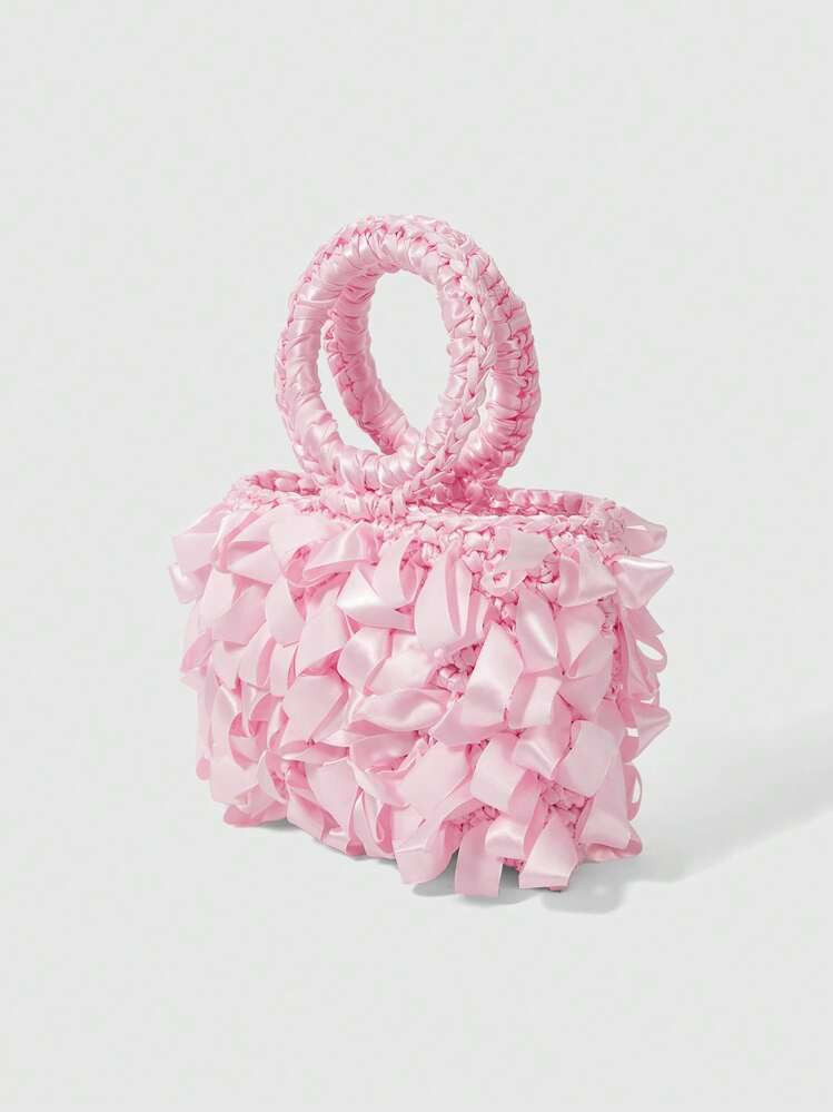 Vacation Style Pink Braided Handle Tote Bag | SHEIN