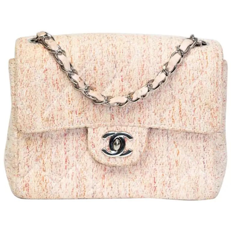 Chanel Vintage Pink Tweed Square Mini Classic Flap Bag | 1stDibs