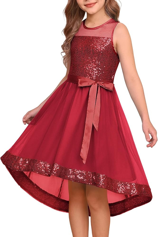 GRACE KARIN Girls Sequin Party Formal Dress Wedding Guest Sparkle Fancy Birthday Tulle High Low P... | Amazon (US)
