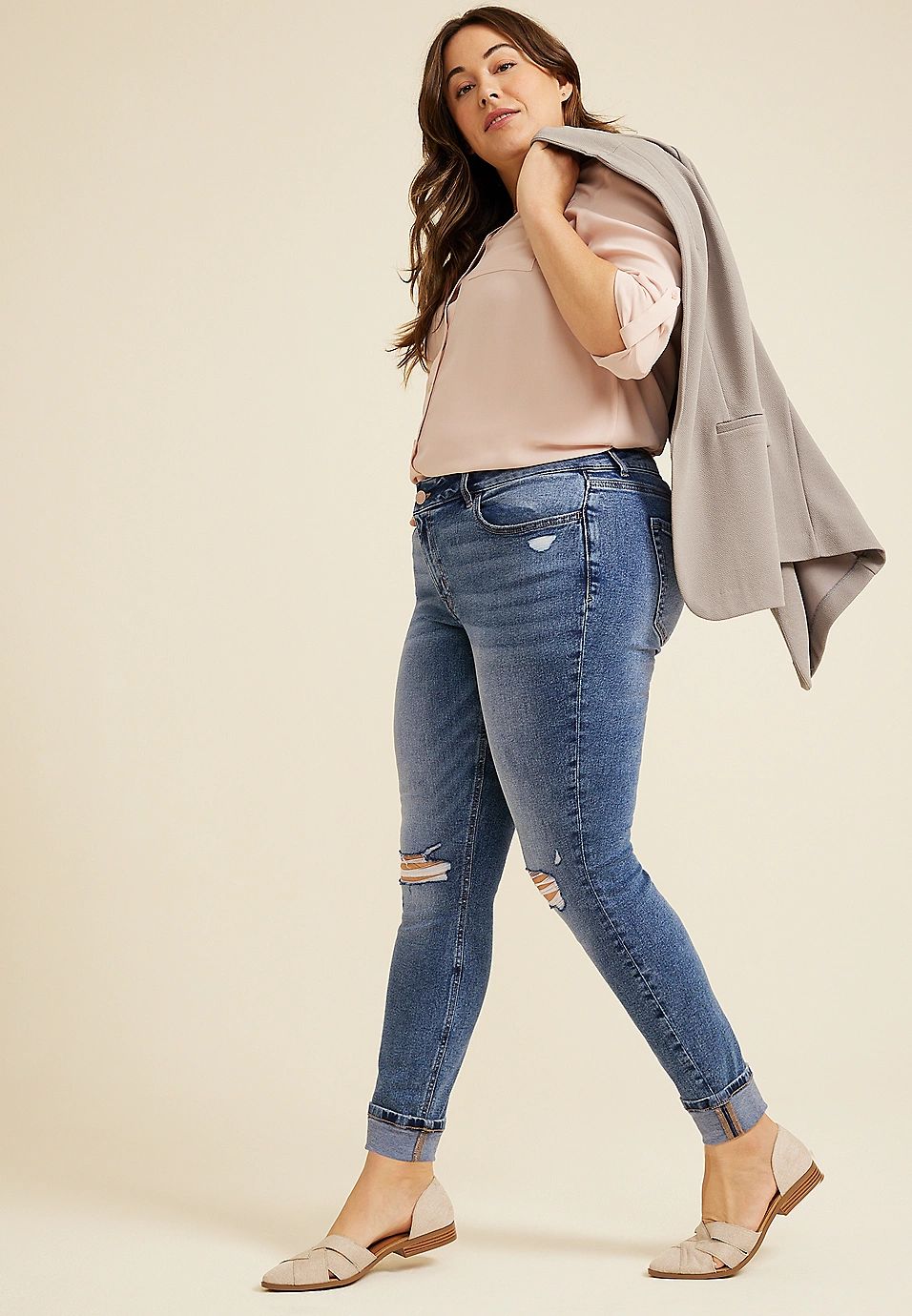 Plus Size m jeans by maurices™ Super Skinny Ankle Mid Rise Ripped Jean | Maurices
