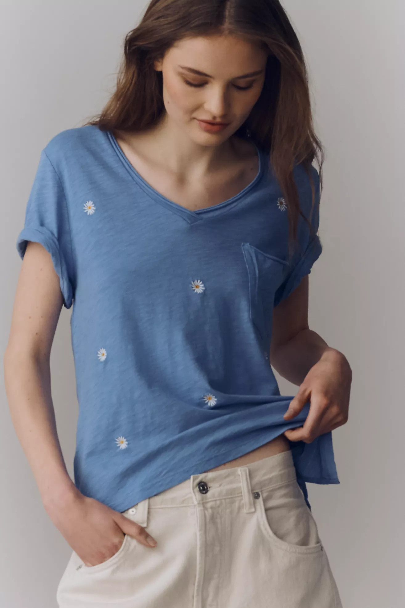 Quinn Short-Sleeve V-Neck Tee by Pilcro | Anthropologie (US)