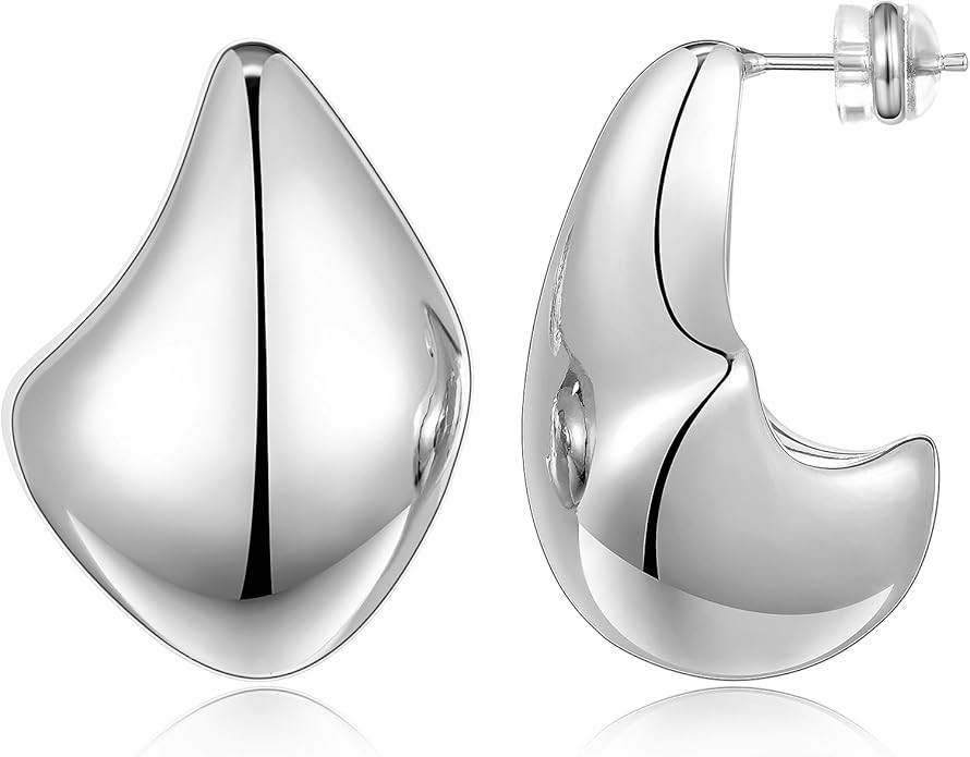 KissYan Chunky Gold Hoop Earrings for Women, 14K Gold Plated Lightweight Hollow Open Hoops Thick ... | Amazon (US)