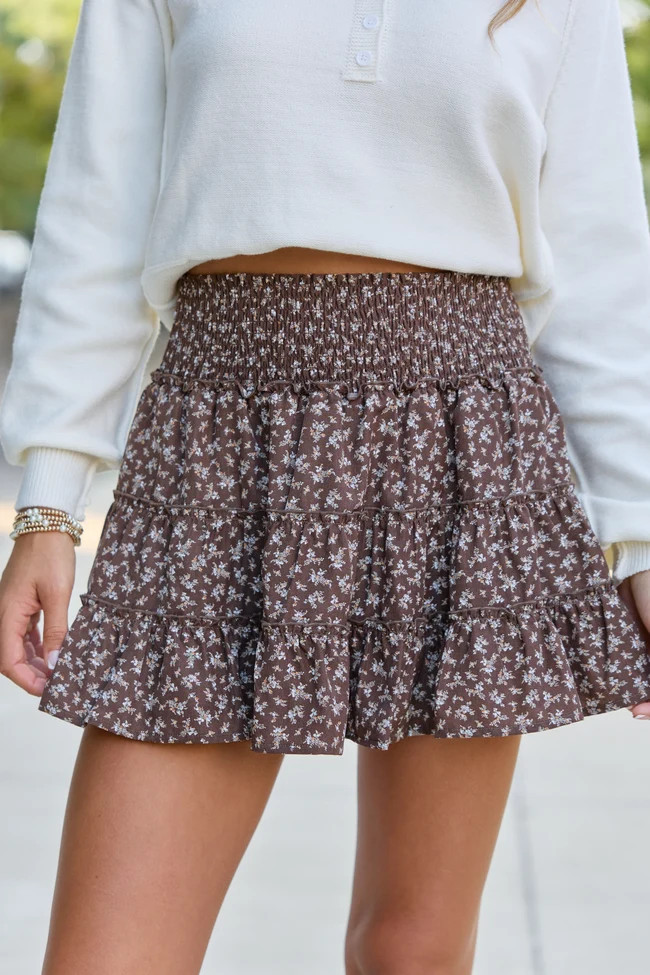 Through The Garden Brown Floral Mini Skort | Pink Lily