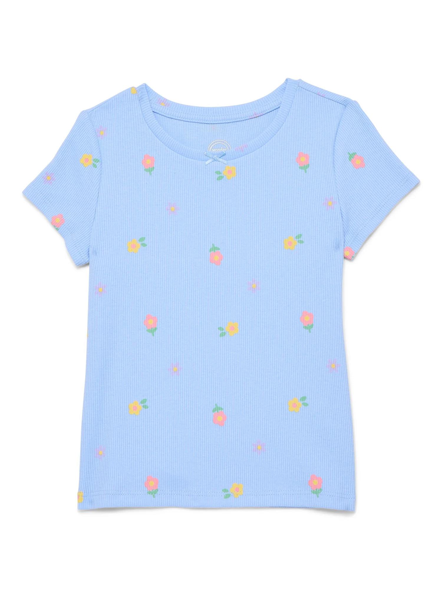 Wonder Nation Girls Printed Rib Tee with Short Sleeves, Sizes 4-10 | Walmart (US)