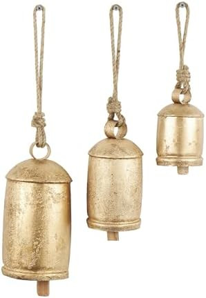Deco 79 Gold Metal Tibetan Inspired Decorative Giant XL Cow Bells with Jute Hanging Rope, Set of ... | Amazon (US)