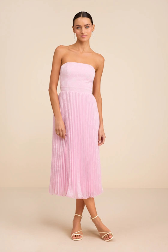 Perfectly Stunning Light Pink Jacquard Strapless Midi Dress | Lulus