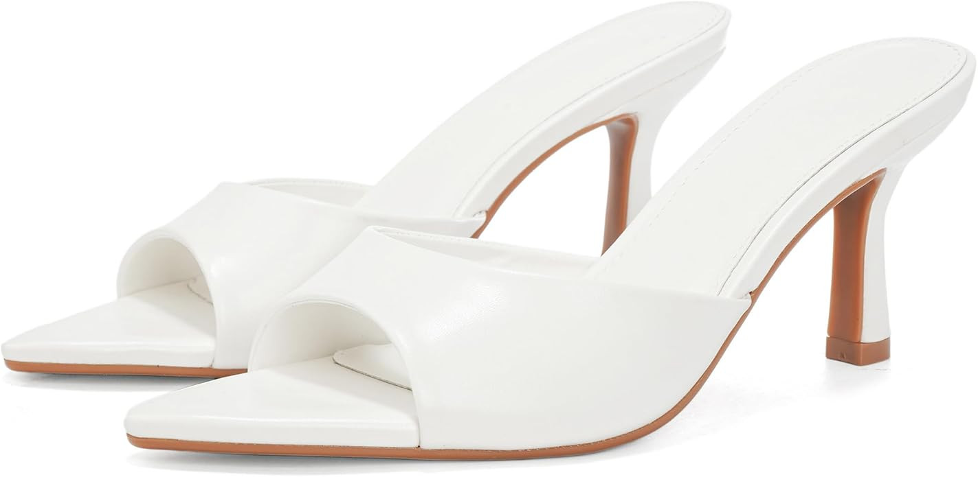 Women's Kitten Heels Open Pointed Toe Slip On Heels Mid Heeled Sandals for Women | Amazon (US)