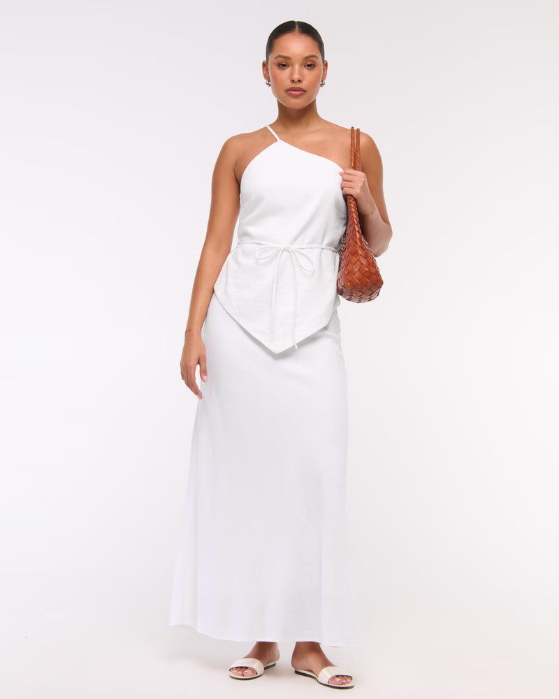 Mid Rise Linen-Blend Maxi Skirt | Abercrombie & Fitch (US)