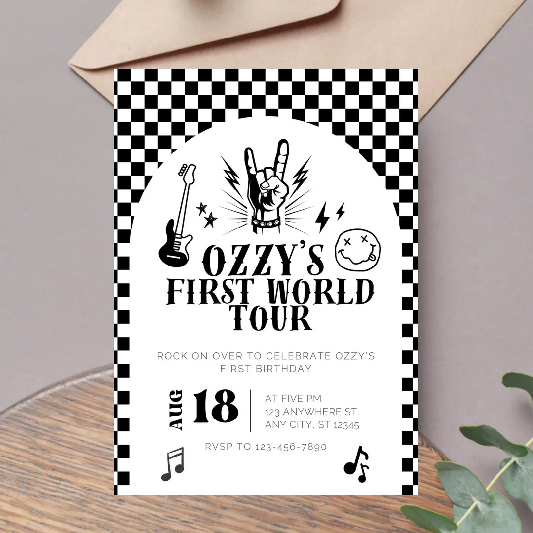 First World Tour Rock & Roll Invitation Template | Editable One 1st Birthday Theme | Punk Music |... | Etsy (US)