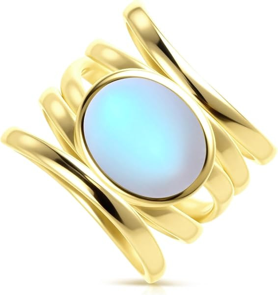 Natural Stone Ring,Yellow Gold Plated Oval Genuine Crystal Quartz Gemstone Multi Lines Full Finge... | Amazon (US)