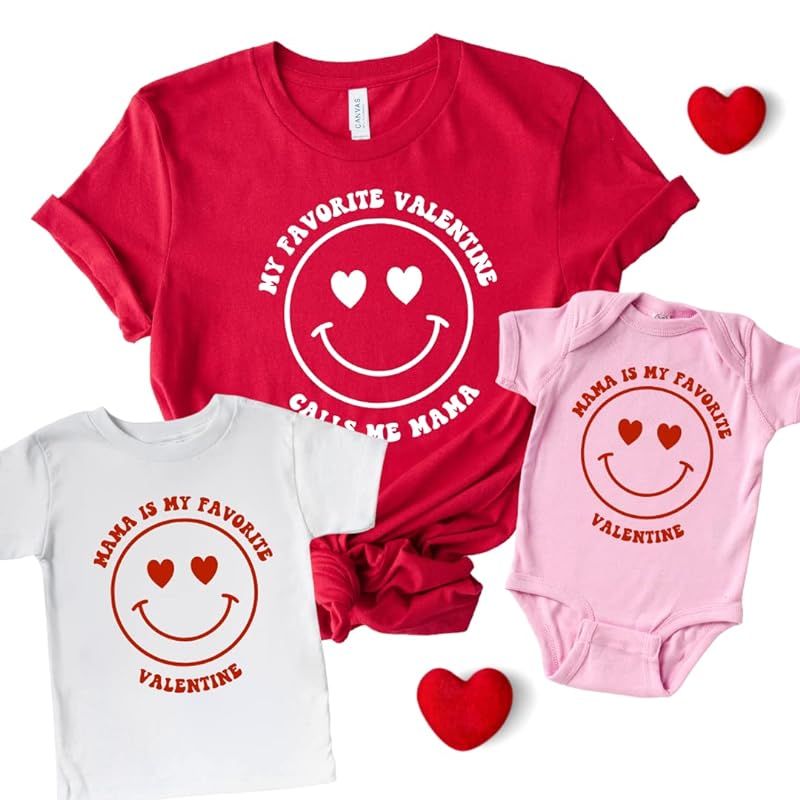 My Favorite Valentine Calls Me Mama, Mommy And Me Valentine Shirts, Valentine's Day Mom And Daugh... | Amazon (US)