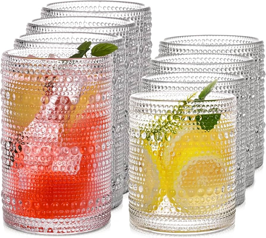 Vintage Hobnail Drinking Glasses Set of 8, 15 oz Highball Glasses & 12 oz Cocktail Glasses, Drink... | Amazon (US)