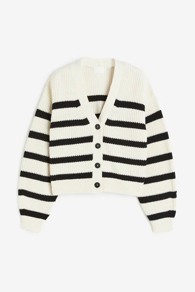 Rib-knit Cardigan - Cream/black striped - Ladies | H&M US | H&M (US + CA)