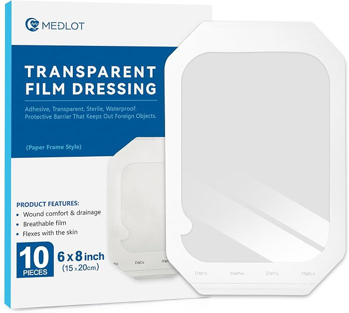 LotFancy Transparent Film Dressing, 6”x8”, Large Clear Waterproof Bandages | Amazon (US)