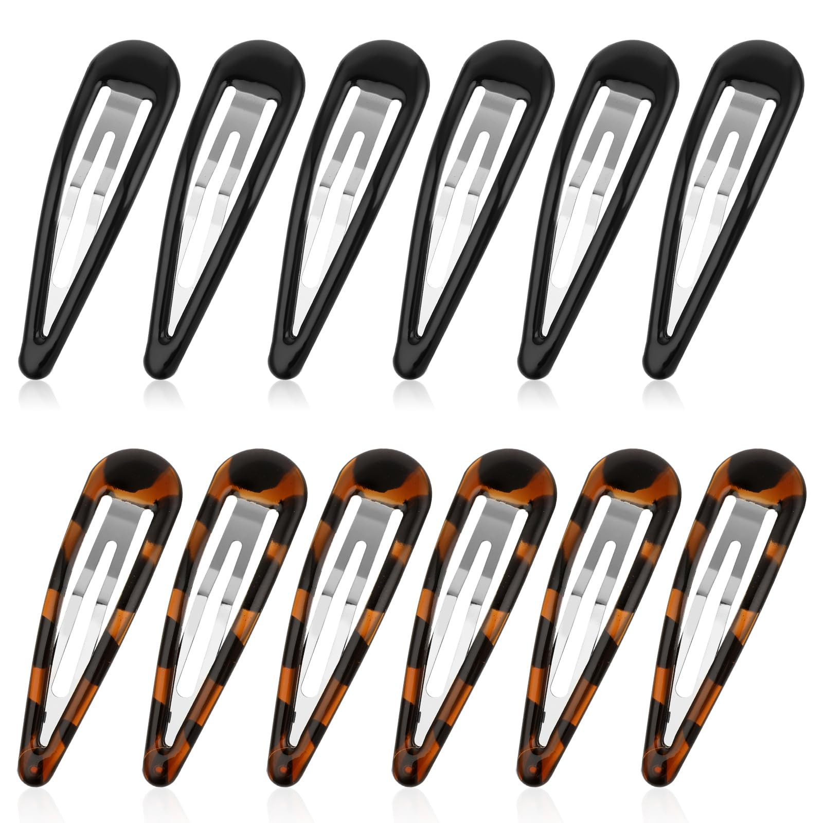 12 Pieces Metal Snap Hair Clips for Women - Vintage Flat Oval Tortoise Large Non-slip Hair Stylin... | Amazon (UK)