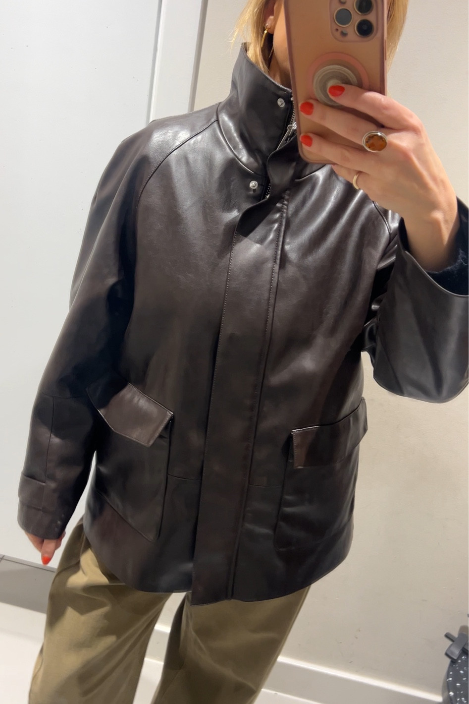 h&M faux leather funnel neck brown bomber jacket 

#LTKspring #LTKuk #LTKFashionMonth