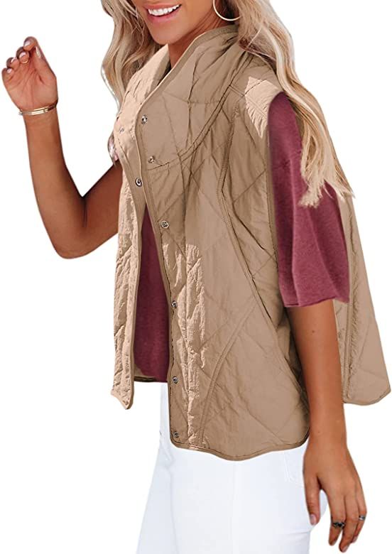 SENSERISE Womens Quilted Vest Stand Collar Lightweight Button Down Padded Gilet with Pockets | Amazon (US)