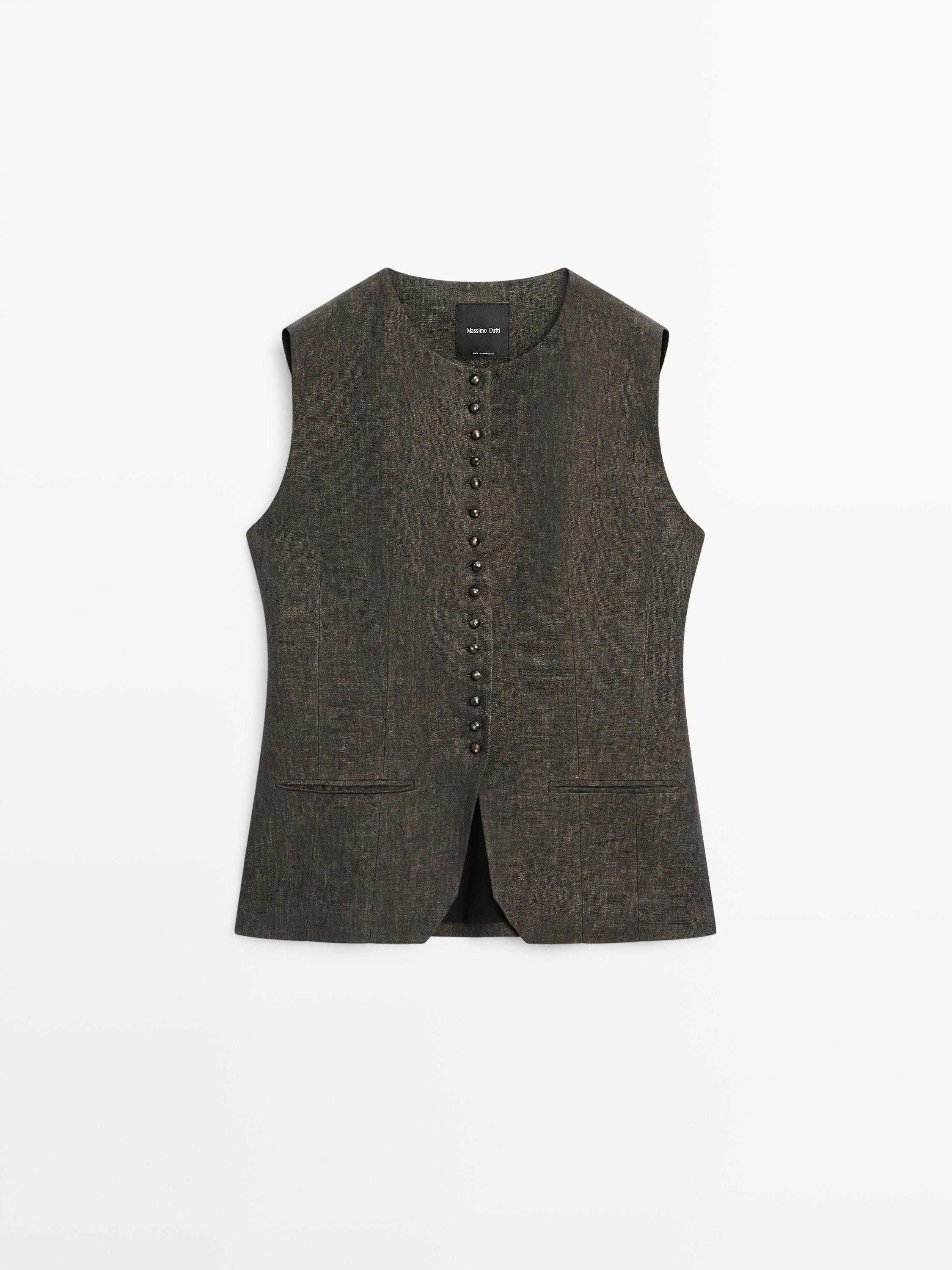 Veste sans manches 100 % lin à boutons | Massimo Dutti FR