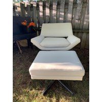 Mcm White Lounge Chair & Ottoman, Vinyl, Mid Century Modern Furniture, Designer Reproduction Furnitu | Etsy (US)