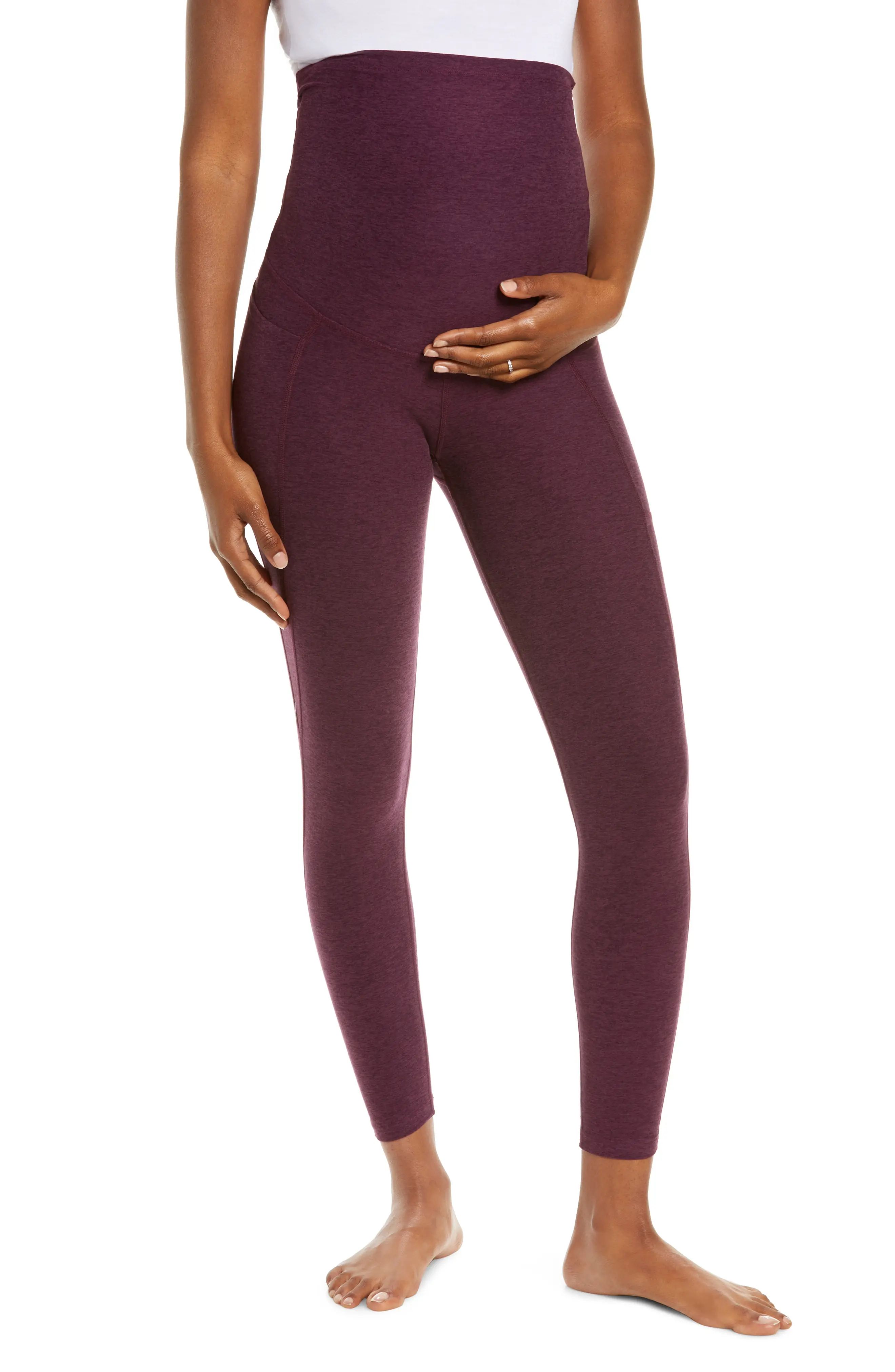 Beyond Yoga Out of Pocket High Waist Maternity Pocket Leggings, Size Large in Fig Heather at Nordstr | Nordstrom