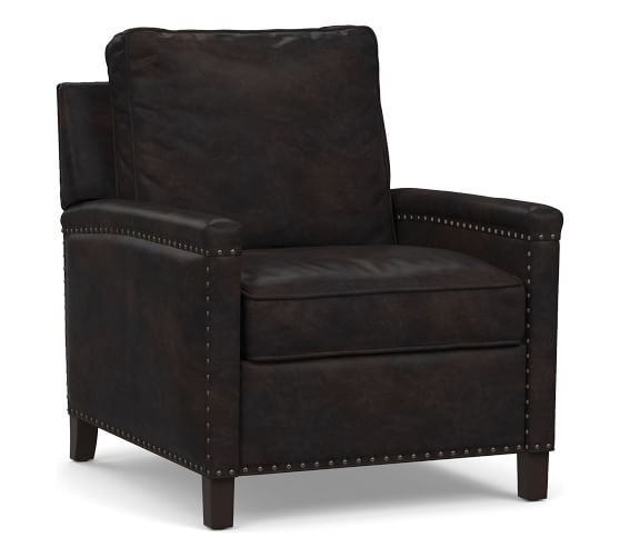 Tyler Leather Square Arm Recliner With Nailheads | Pottery Barn (US)