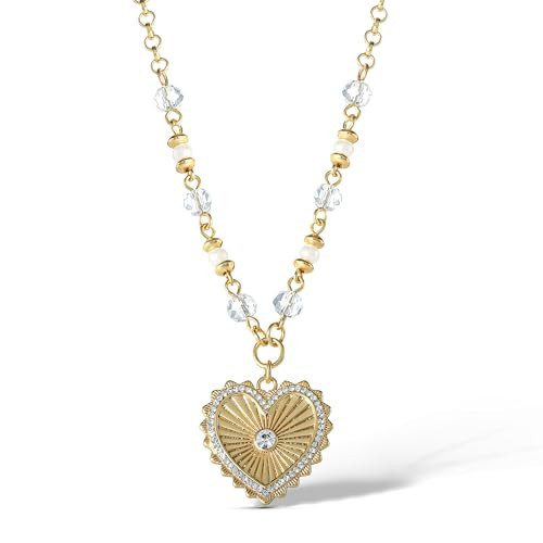 Jessica Simpson Heart Necklace for Women, 16" + 2" Gold-Tone Heart Pendant Necklace with Clear Crystal Embellishments | Amazon (US)