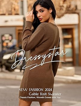 Dressystar Womens Fall Cable Knit Sweater Dress Crewneck Loose Long Sleeve Ribbed Oversized Chunk... | Amazon (US)