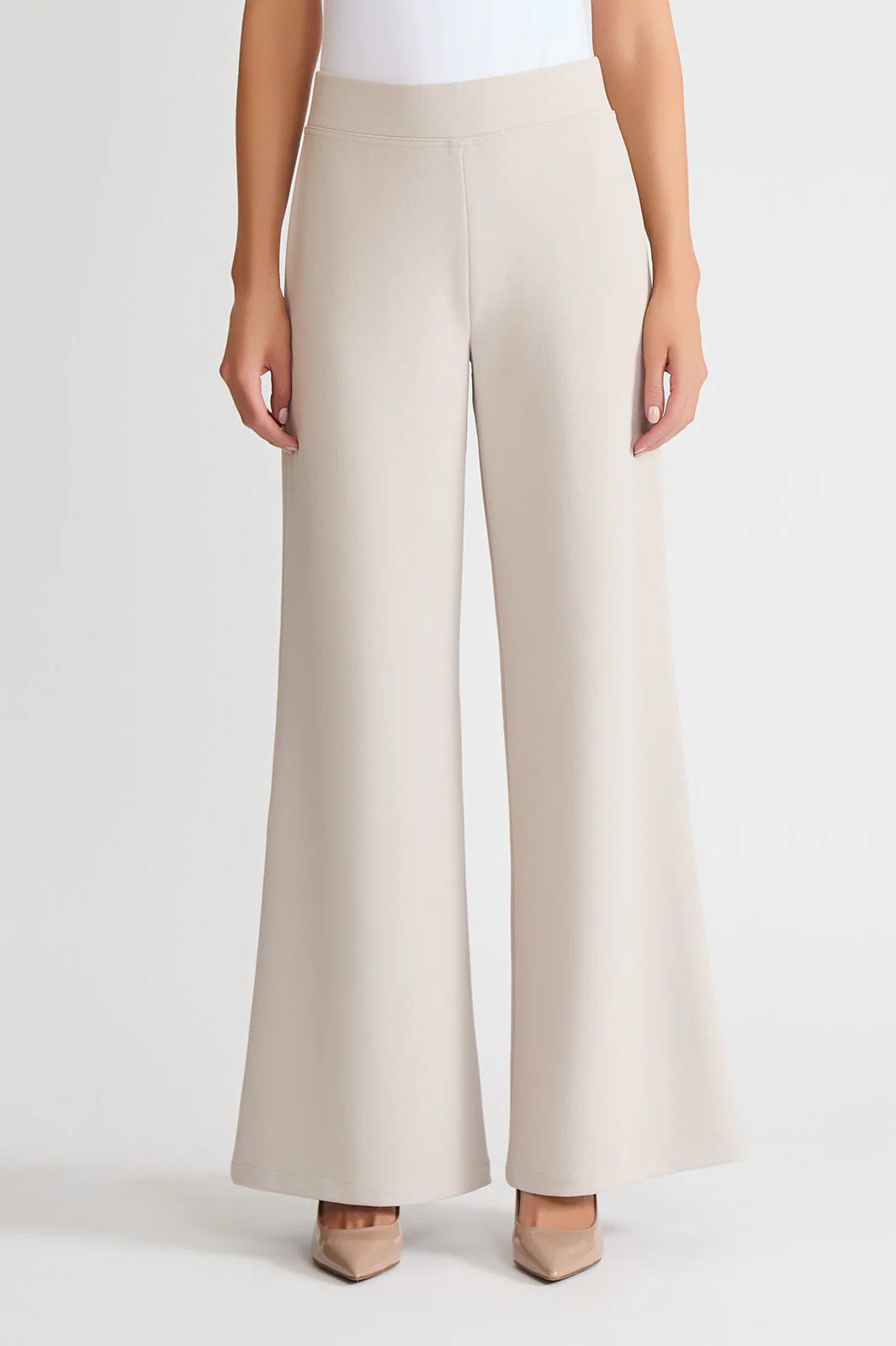 Stretch Deco Crepe Wide-Leg Pants, Limestone | Ming Wang