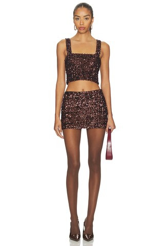 Asher Sequin Crop Top in Chocolate | Revolve Clothing (Global)