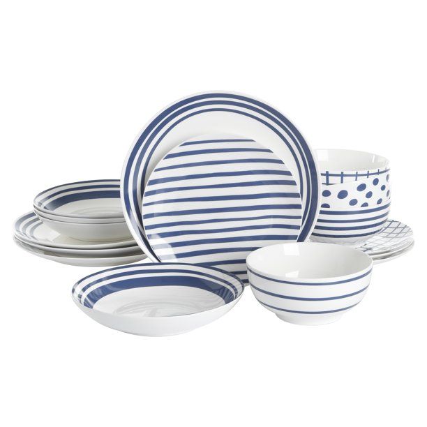 Gap Home New Blue 16-Piece Blue & White Decal Fine Ceramic Dinnerware Set | Walmart (US)