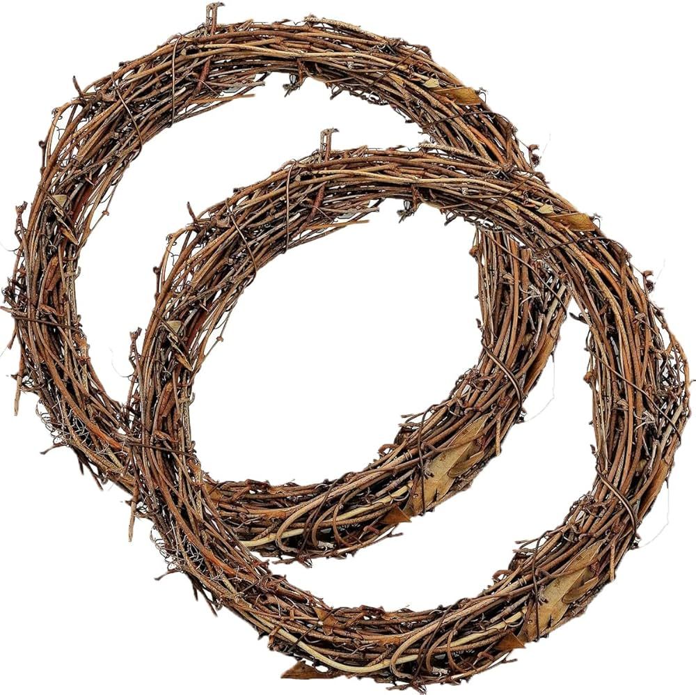 2pcs 18-20inch Large Natural Grapevine Wreath Rings Rattan Vine Branch Wreath Hoop for DIY Craft ... | Amazon (US)