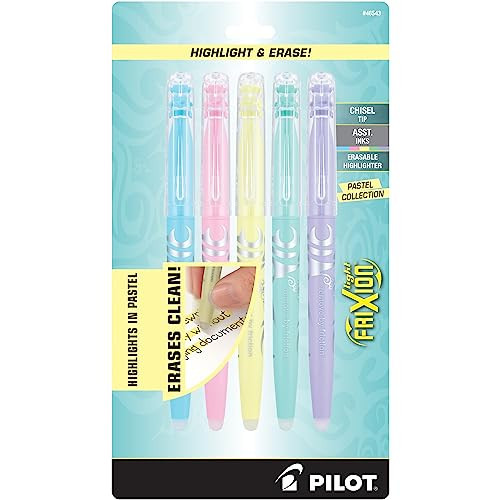 Pilot, FriXion Light Pastel Erasable Highlighters, Chisel Tip, Pack of 5, Pastel Blue, Pink, Yellow, Green & Purple | Amazon (US)