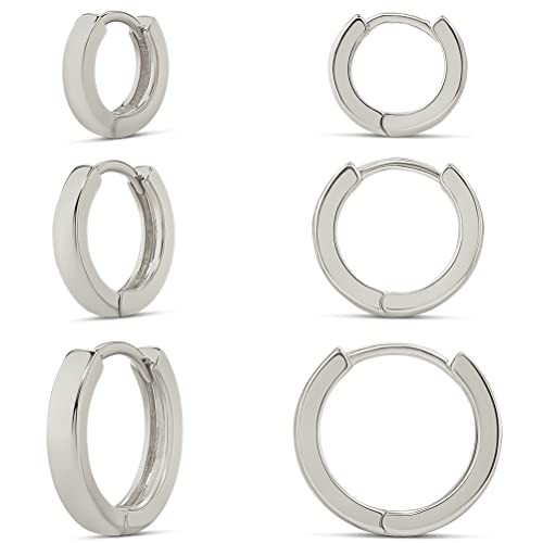 Amazon Essentials Sterling Silver Plated Hoop Earrings Set | Amazon (US)