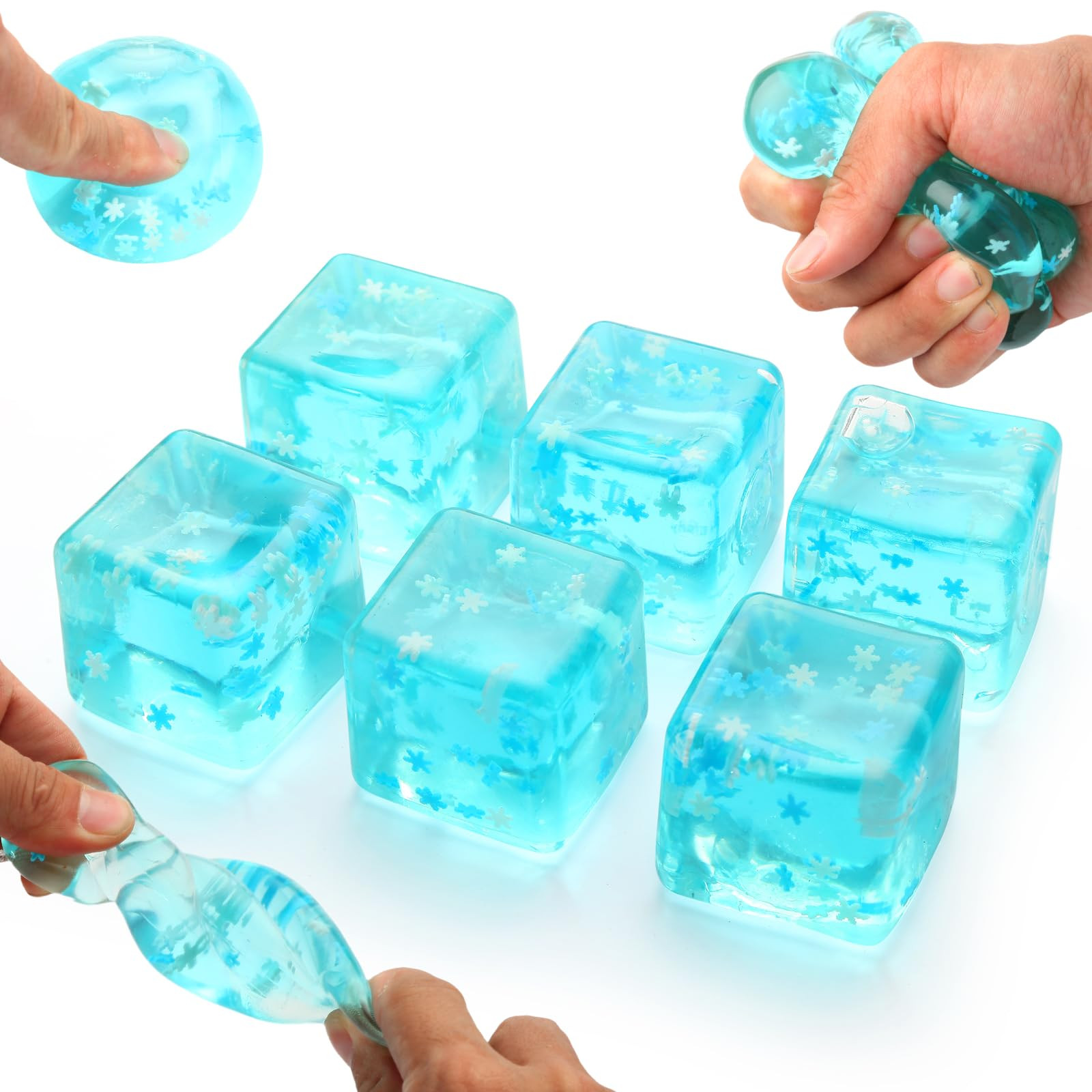 6 Pack Stress Balls Ice Cube with Snowflakes Inside, Sensory Squishy Ice Squeeze Toy Fidget Slow ... | Amazon (US)
