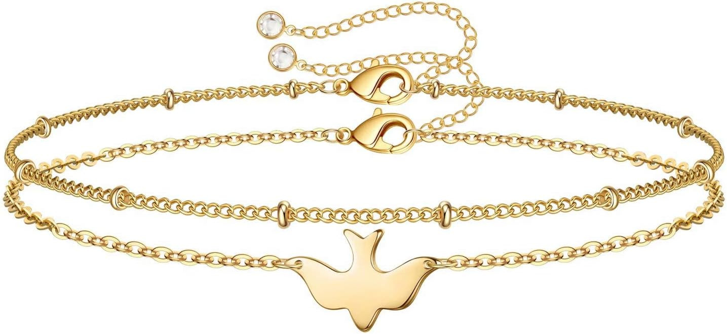 Dainty Gold Bracelets for Women, 14K Gold Plated Adjustable Layered Beads Bracelet Cute Evil Eye ... | Amazon (US)
