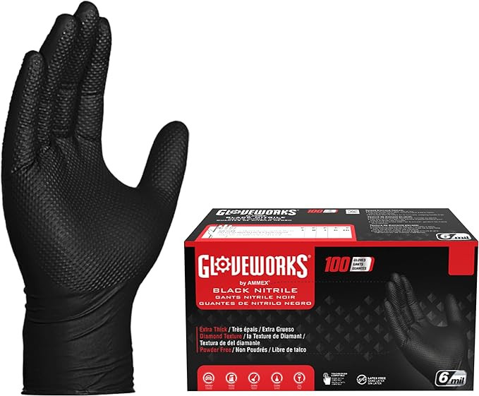 GLOVEWORKS HD Black Nitrile Gloves - 6 mil Disposable, Latex Free Mechanics Gloves | Amazon (US)