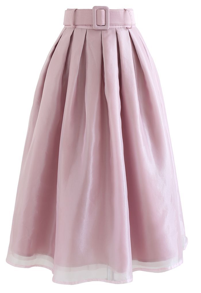 Soft Organza Pleated Midi Skirt in Pink | Chicwish