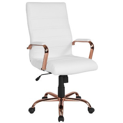 Emma and Oliver High Back White LeatherSoft Executive Swivel Office Chair - Rose Gold Frame/Arms | Target