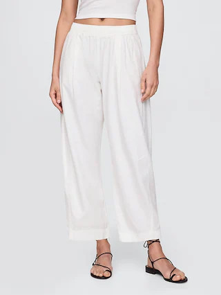Mid Rise Linen-Blend Easy Barrel Pants | Gap (US)