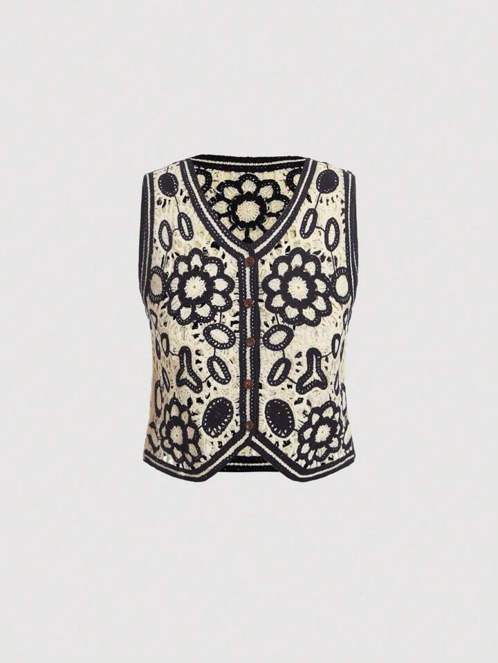 SHEIN MOD Floral Pattern Crochet Cardigan | SHEIN