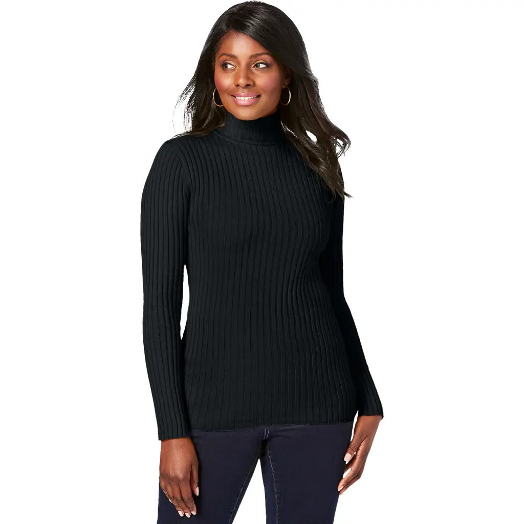 Jessica London Ribbed Cotton Turtleneck Sweater in Black at Nordstrom, Size 40 | Nordstrom
