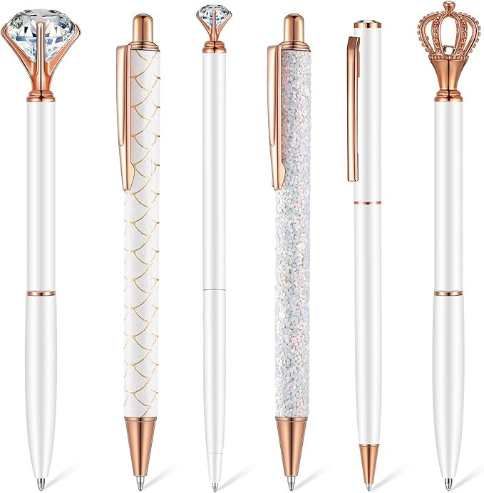 6 Pcs Ballpoint Pens Set Metal Crystal Diamond Pen for Journaling Black Ink Ballpoint Pens Liquid... | Amazon (US)