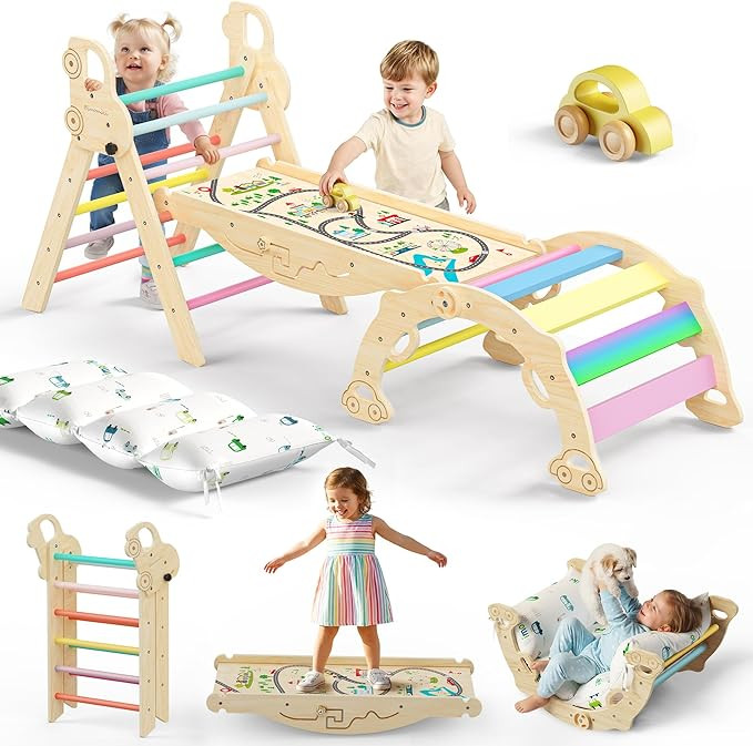 Pikler Triangle Climbing Set with Cushion, Foldable Climbing Toys Indoor, Montessori Toddler Gym,... | Amazon (US)