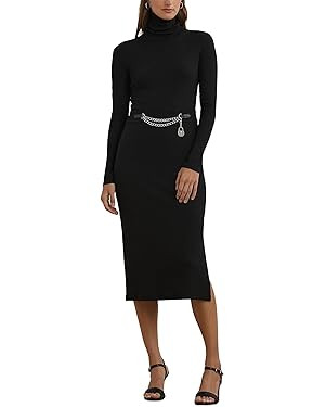 Lauren Ralph Lauren Women's Chain-Trim Rib-Knit Turtleneck Dress | Amazon (US)