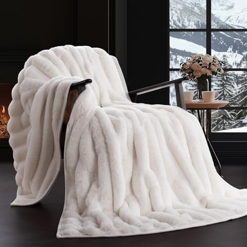 EverGrace Soft Luxury Faux Rabbit Fur Throw Blanket for Couch, Cozy Fluffy Channel Throw Blanket ... | Amazon (US)