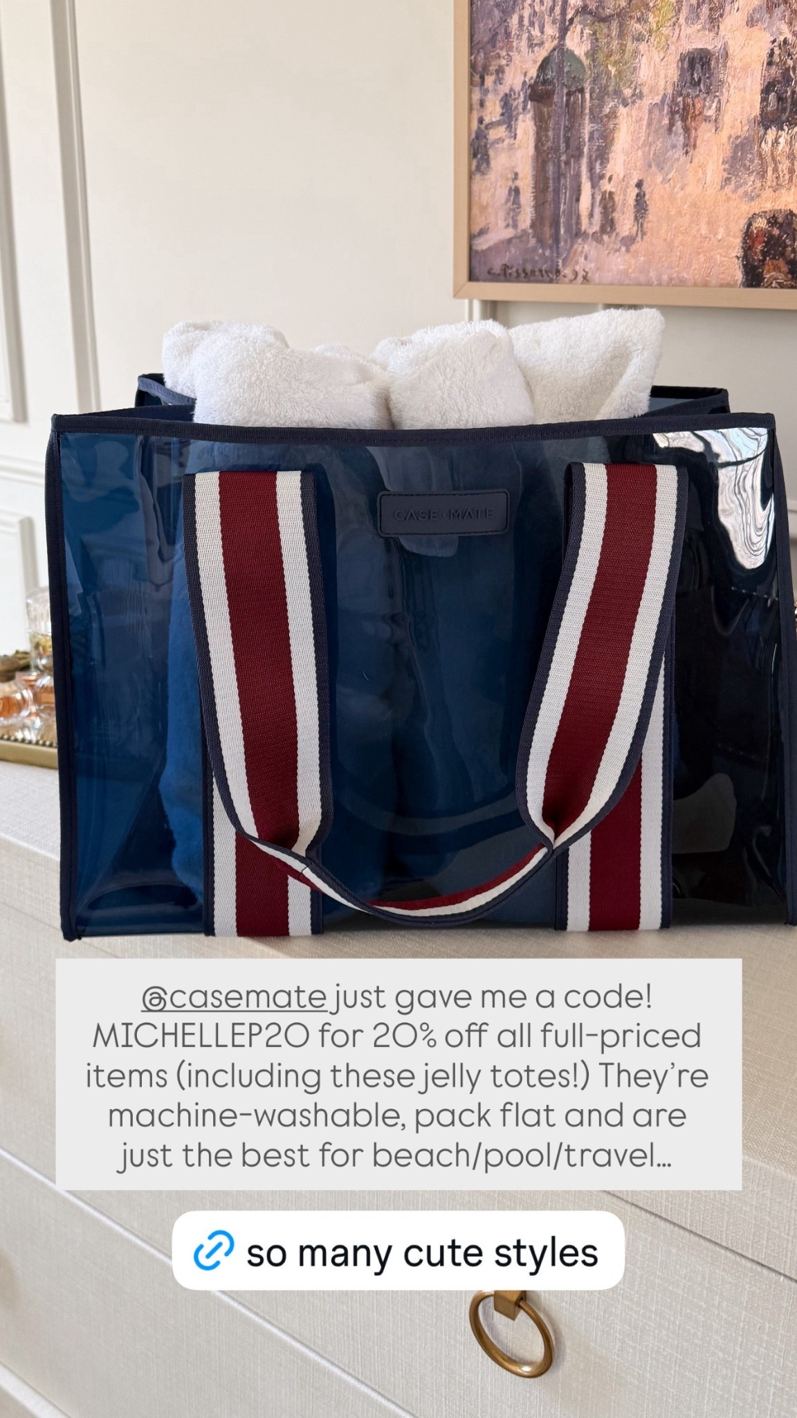 @casemate just gave me a code! MICHELLEP20 for 20% off all full-priced items (including these jelly totes!) They’re machine-washable, pack flat and are just the best for beach/pool/travel…

#LTKSeasonal #LTKSaleAlert #LTKTravel