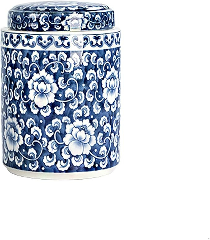 Antique Style Blue and White Porcelain Flowers Ceramic Covered Jar Vase, China Ming Style, Jingde... | Amazon (US)