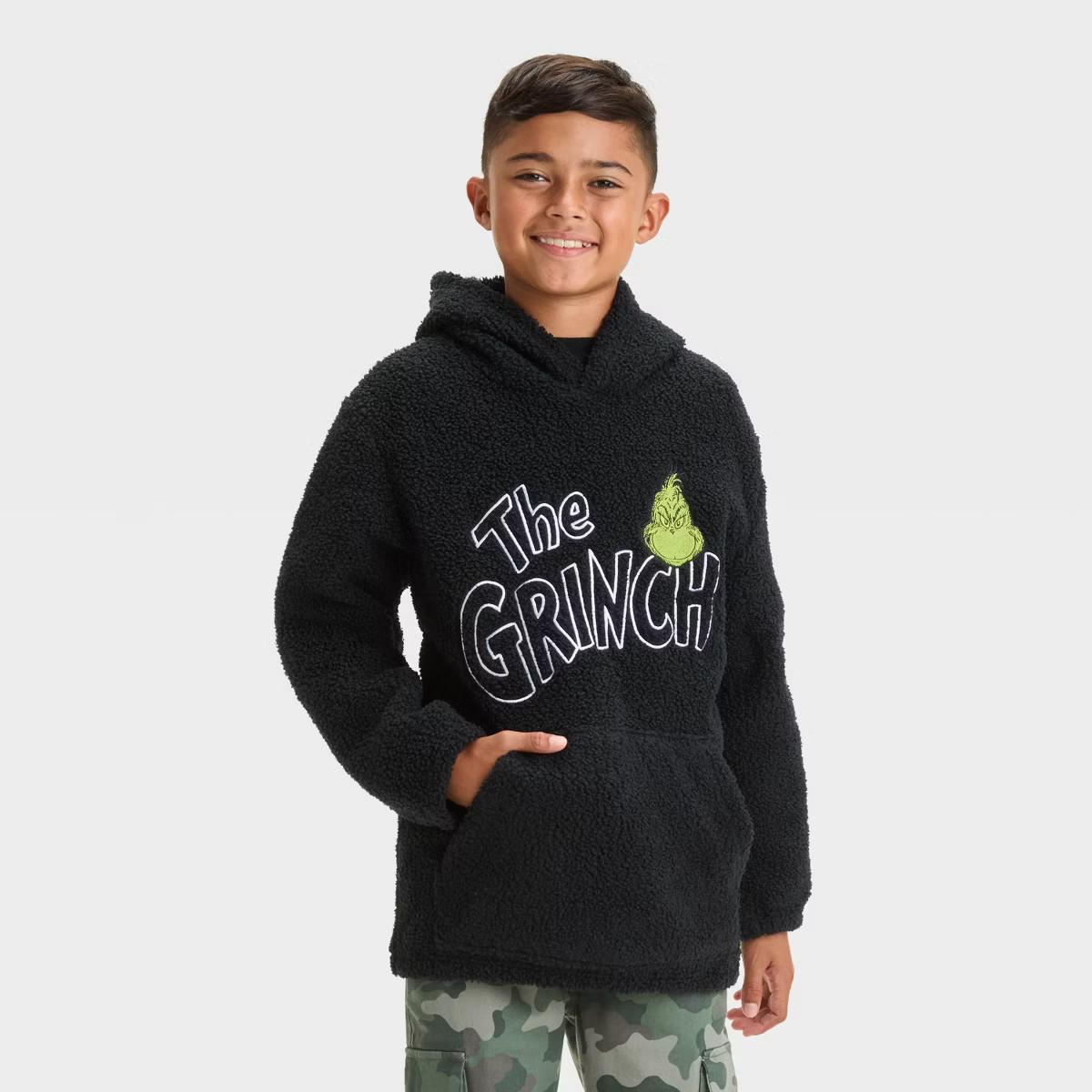 Boys' The Grinch Faux Shearling Pullover Sweatshirt - Black | Target